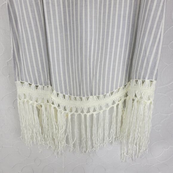 Indigo Thread Co Vest XS Blue White Striped Duster Crochet Fringe Open Front - Picture 6 of 12